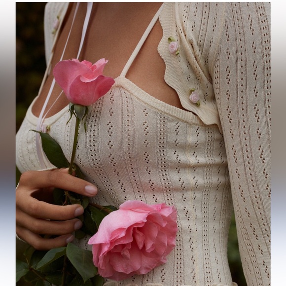 For Love & Lemons Mydna Pointelle Knit Tank Cardigan Set S - Picture 9 of 9